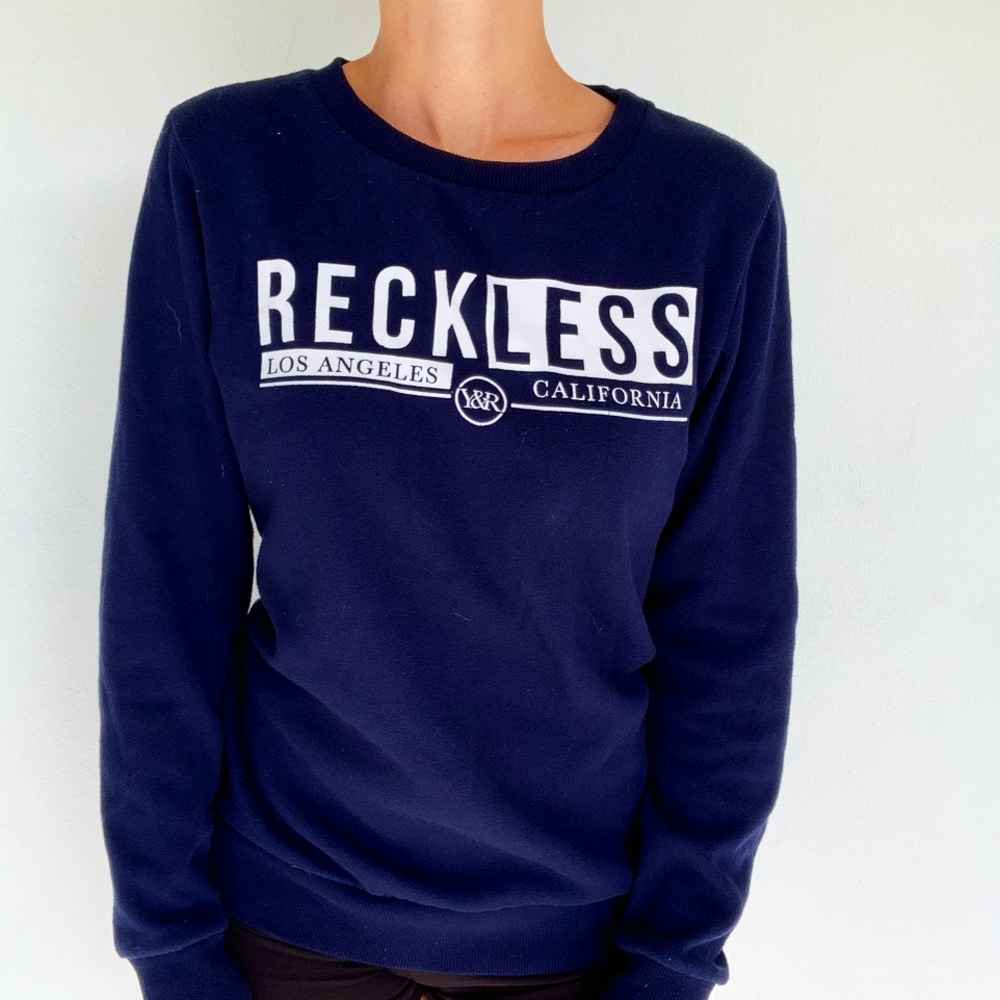 Young & Reckless blue fleece-lined sweatshirt size small